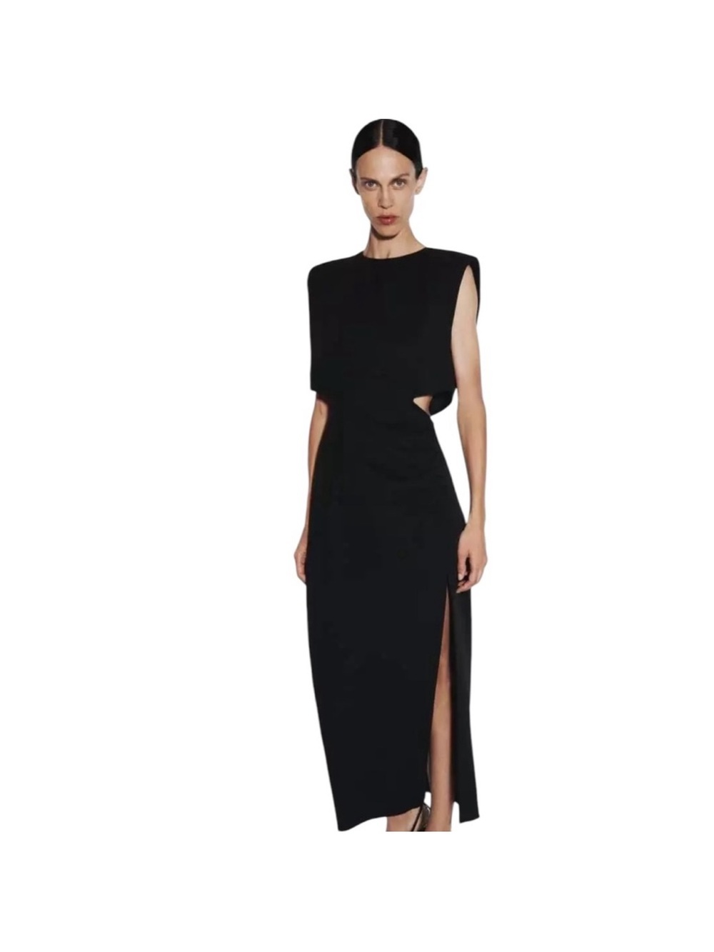 Black Cutout Midi Dress with Shoulder Detail